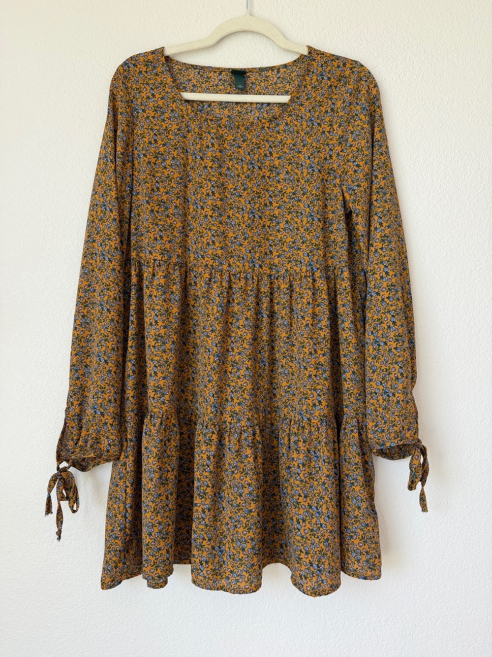 Wild Fable Mustard Floral Mini Dress Babydoll Cottagecore Medium